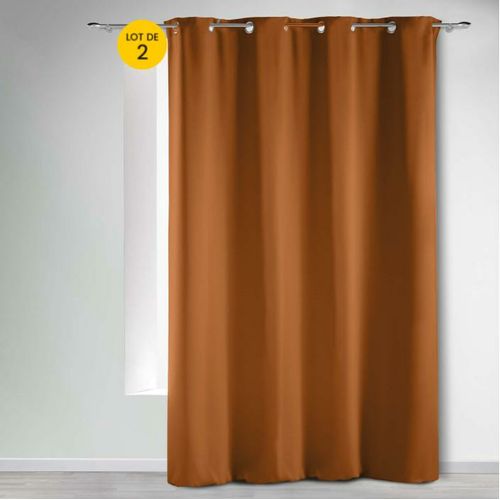 Lot De 2 Rideaux Occultants 135x240 Cm Camel – Modèle Occult à Oeillets