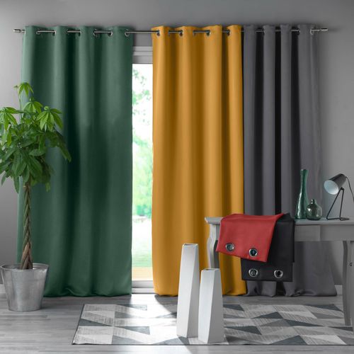 Lot De 2 Rideaux à Oeillets 135x240 Cm – Occultants Unis – Coloris Ocre