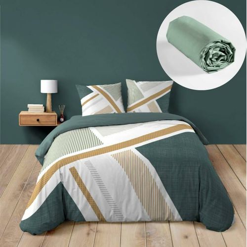 Parure De Lit 240 X 220 Zéphyr + Drap-housse Sauge 140x190 – 100% Coton