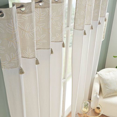 Lot De 2 Rideaux à Oeillets 140 X 240 Cm – Top Imprimé Métallisé Avec Pompons – Modèle Altea