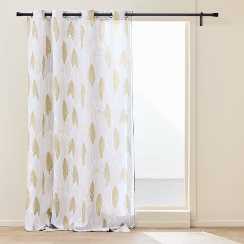 Rideau à Oeillets 140 X 260 Cm – Polyester Imprimé Motif Feuilles – Kim Blanc Or