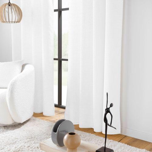 Rideau Tamisant En Velours Relief 140 X 260 Cm – Oeillets – Modèle Swingy Blanc
