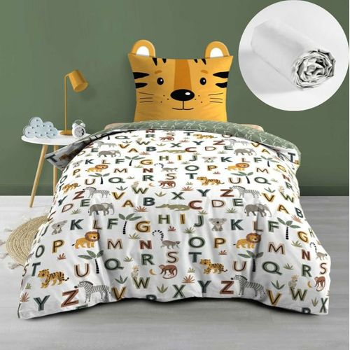 Pack Parure De Lit Enfant 140 X 200 Cm + Drap Housse 90x190 Cm – Tigry – 100% Coton