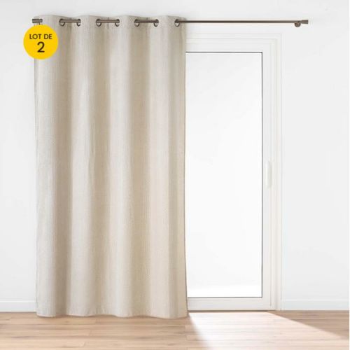 Lot De 2 Rideaux Tamisant Velours Relief Java Naturel 140x260 Cm – Élégants