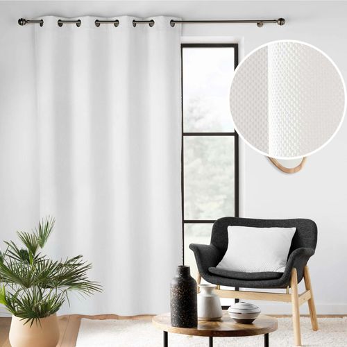 Rideau Tamisant à Oeillets 140 X 260 Cm – Velours Relief Texturé – Java Blanc