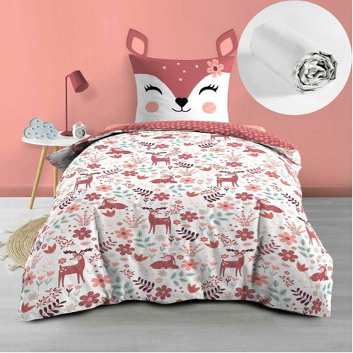 Housse De Couette Enfant Réversible Bichette – 140 X 200 Cm + Drap Housse 90 X 190 Cm