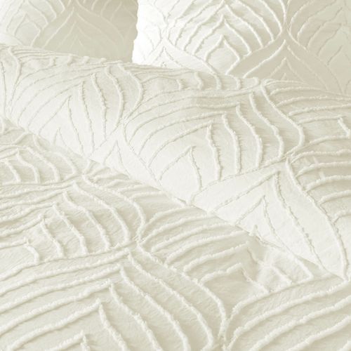 Parure De Lit Ivoire 240 X 220 Cm – Microfibre Tuftée Motif Feuilles + 2 Taies