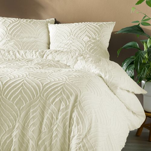 Parure De Lit Ivoire 240 X 220 Cm – Microfibre Tuftée Motif Feuilles + 2 Taies