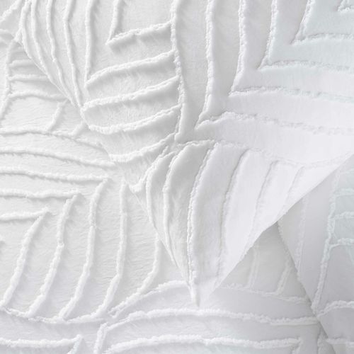 Parure De Lit Blanche 240 X 220 Cm – Microfibre Tuftée Motif Feuilles + 2 Taies