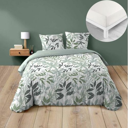 Pack Parure De Couette Voltine 240 X 220 Cm – Coton 42 Fils – + Drap Housse 140x190 Cm Blanc