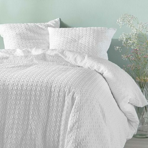 Housse De Couette 240 X 220 Cm – Microfibre Gaufrée Ultra Douce – Blanc – Effet Relief Chic + 2