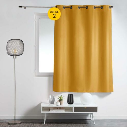 Lot De 2 Rideaux à Oeillets Petite Hauteur 140 X 180 Cm – Ocre