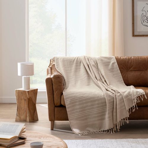Lot De 2 Plaids Lilia 180 X 220 Cm – 100 % Coton – Plaid à Franges Beige