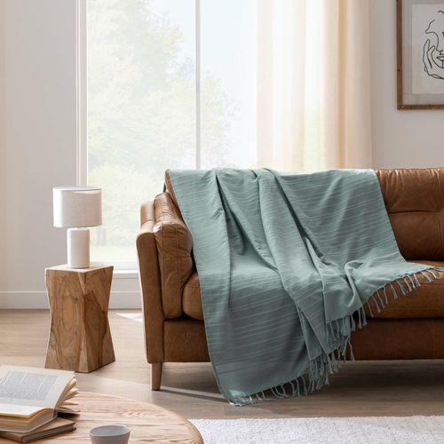 Lot De 2 Plaids Lilia 180 X 220 Cm – 100 % Coton – Plaid à Franges Sauge