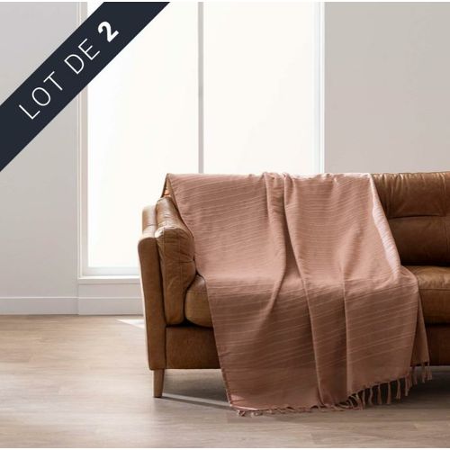 Lot De 2 Plaids Lilia 180 X 220 Cm – 100 % Coton – Plaid à Franges Mocha