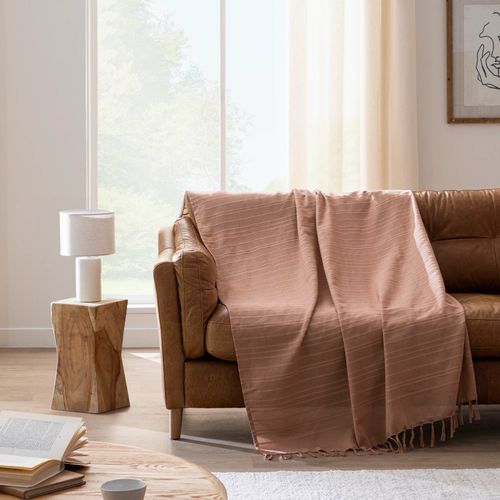 Lot De 2 Plaids Lilia 180 X 220 Cm – 100 % Coton – Plaid à Franges Mocha