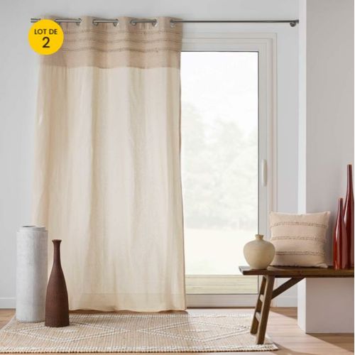 Lot De 2 Rideaux à Oeillets 140 X 240 Cm – Coton/polyester – Top Fantaisie Brodé – Modèle Hilary