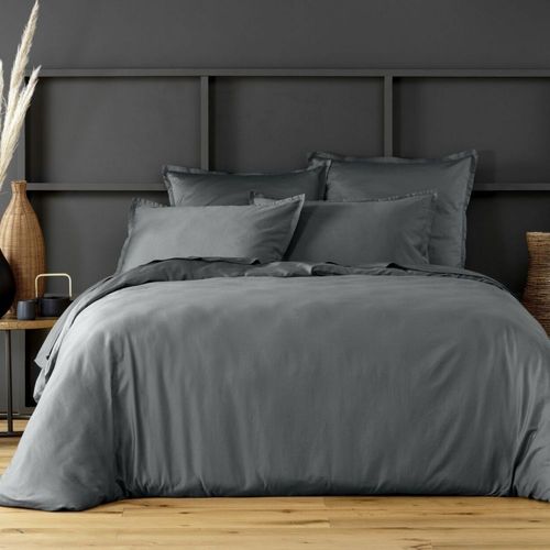 Housse De Couette 240x260 Satin De Coton Gris Foncé