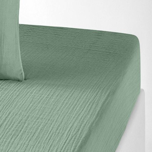 Drap Housse 140x190 Cm Gaze De Coton Vert Givrée