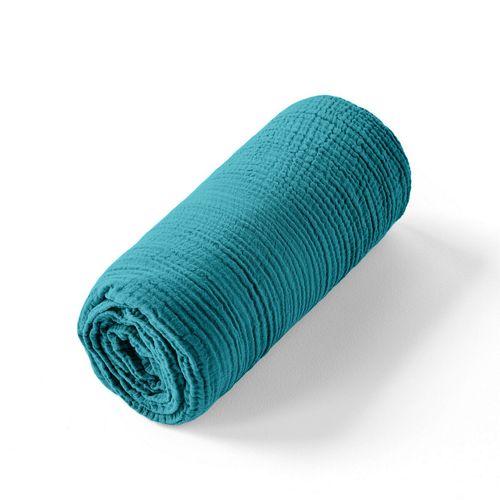 Drap Housse 140x190 Cm Gaze De Coton Bleu Enamel