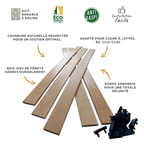1 Latte + Embouts - 680x48x8 Mm - Pour Sommier / BZ / Clic Clac