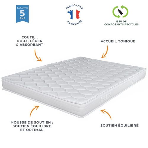 Matelas Montana + Sommier Tapissier Omega - 160x200 - Mousse - Hauteur 18 Cm