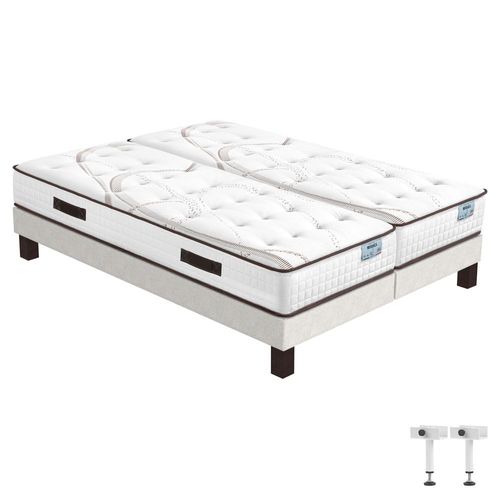 Matelas Mousse Moorea + Sommier Sr15 - 2x90x190 - Hauteur 25 Cm - Soutien Ferme