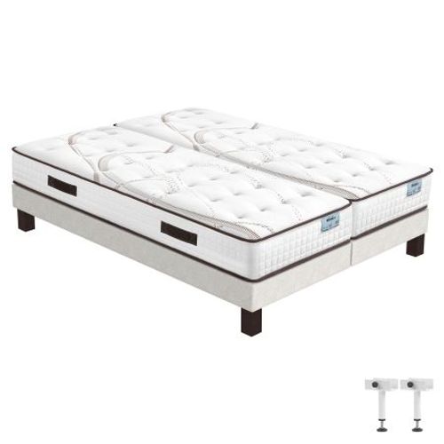 Matelas Moorea + Sommier Sr15 - 2x80x200 - Mousse - Hauteur 25 Cm - Soutien Ferme
