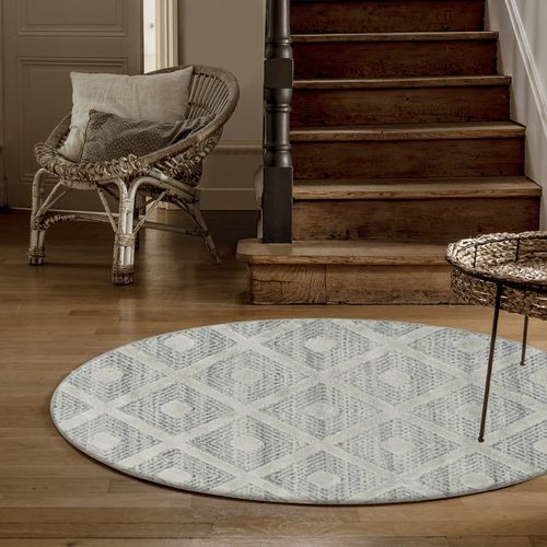 Melia - Tapis Berbère Rond à Relief - Crème 120 X 120 Cm