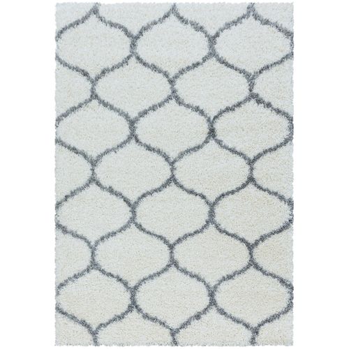 Salma - Tapis à Poils Longs Et Motifs Alhambra - Blanc Et Gris 200 X 290 Cm