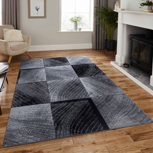 Carreaux - Tapis à Motifs Carreaux En Damier - Noir Et Gris 080 X 150 Cm
