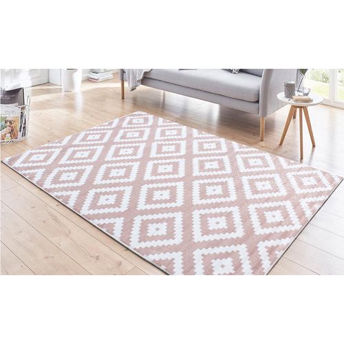 Scandinave Tapis Nordic à Losanges - Rose Et Blanc 200 X 290 Cm