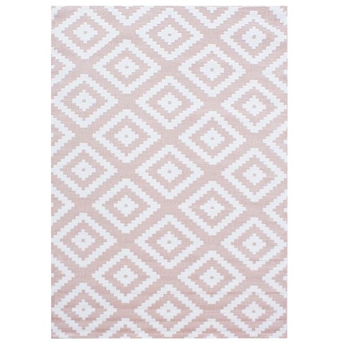 Scandinave Tapis Nordic à Losanges - Rose Et Blanc 200 X 290 Cm