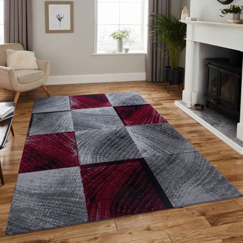 Carreaux - Tapis à Motifs Carreaux En Damier - Rouge Et Gris 200 X 290 Cm