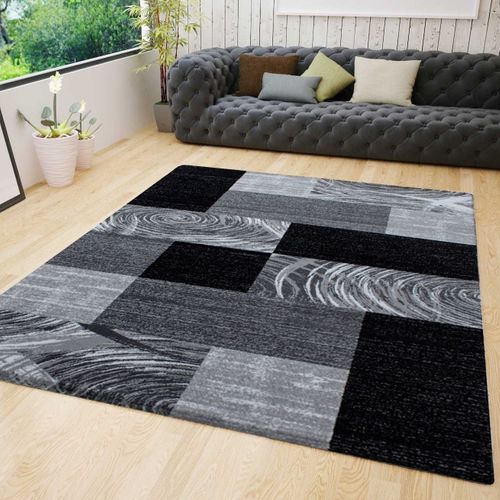 Monica - Tapis Effet Patchwork De Matières - Noir Et Gris 160 X 230 Cm