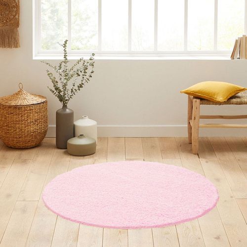 Shaggy - Tapis Uni Rond - Rose 080 X 080 Cm