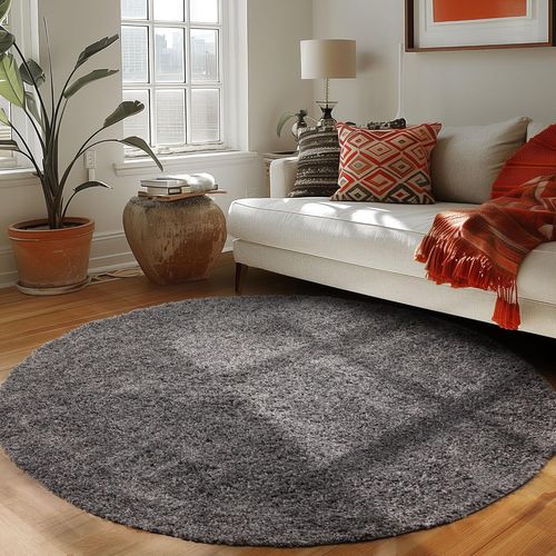 Shaggy - Tapis Uni Rond - Gris 080 X 080 Cm