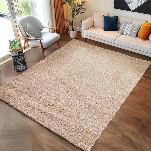 Shaggy - Tapis Uni à Poils Longs - Beige 080 X 250 Cm