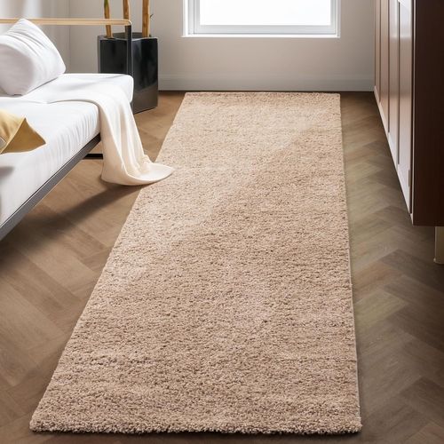 Shaggy - Tapis Uni à Poils Longs - Beige 080 X 250 Cm