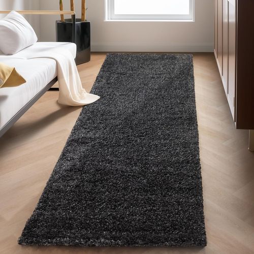 Shaggy - Tapis Uni à Poils Longs - Anthracite 080 X 250 Cm