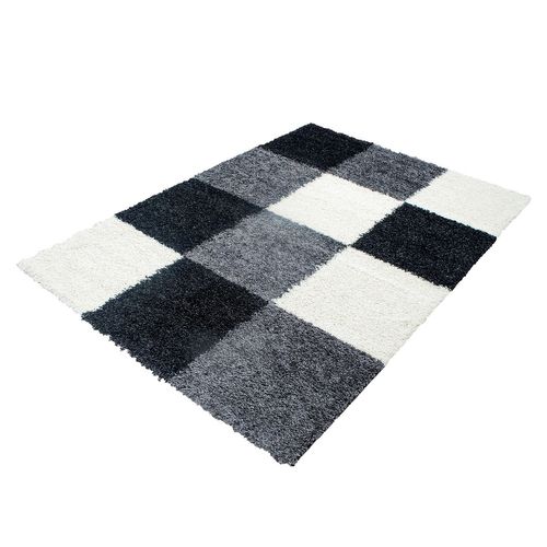 Shaggy - Tapis à Carreaux - Noir 060 X 110 Cm