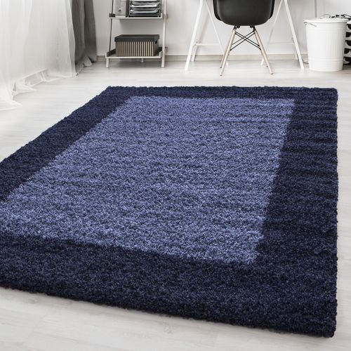 Shaggy - Tapis à Bordures - Bleu Foncé 240 X 340 Cm