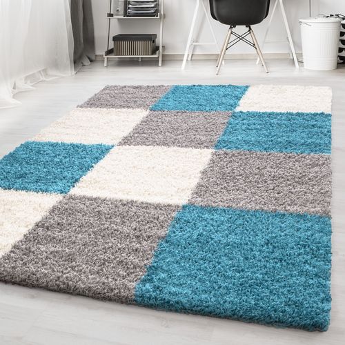 Shaggy - Tapis à Carreaux - Turquoise 200 X 290 Cm