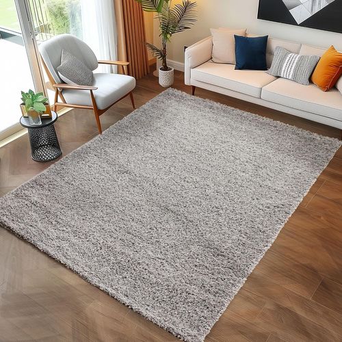 Shaggy - Tapis Uni à Poils Longs - Gris Clair 200 X 290 Cm