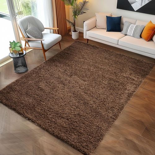 Shaggy - Tapis Uni à Poils Longs - Marron 200 X 290 Cm