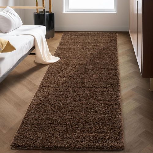 Shaggy - Tapis Uni à Poils Longs - Marron 200 X 290 Cm