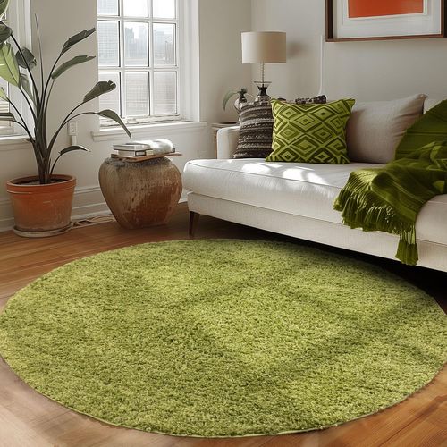 Shaggy - Tapis Uni Rond - Vert 200 X 200 Cm