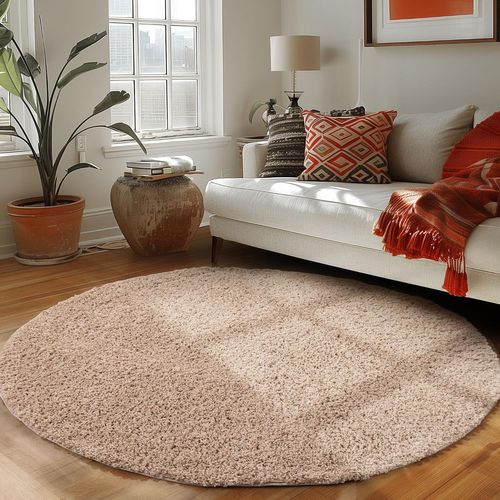Shaggy - Tapis Uni Rond - Beige 200 X 200 Cm