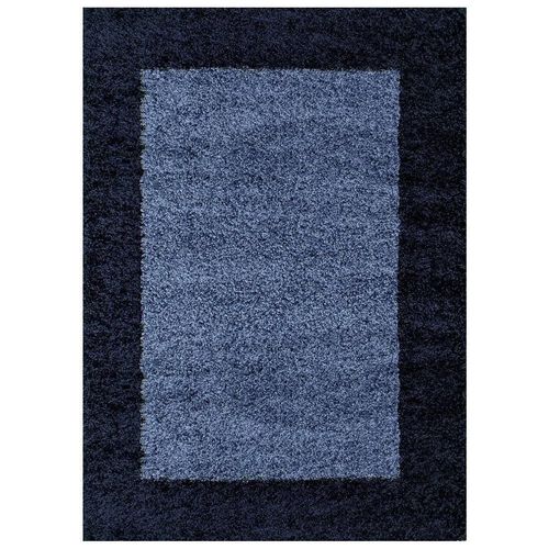 Shaggy - Tapis à Bordures - Bleu Foncé 160 X 230 Cm