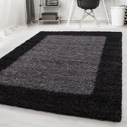 Shaggy - Tapis à Bordures - Gris Foncé 120 X 170 Cm